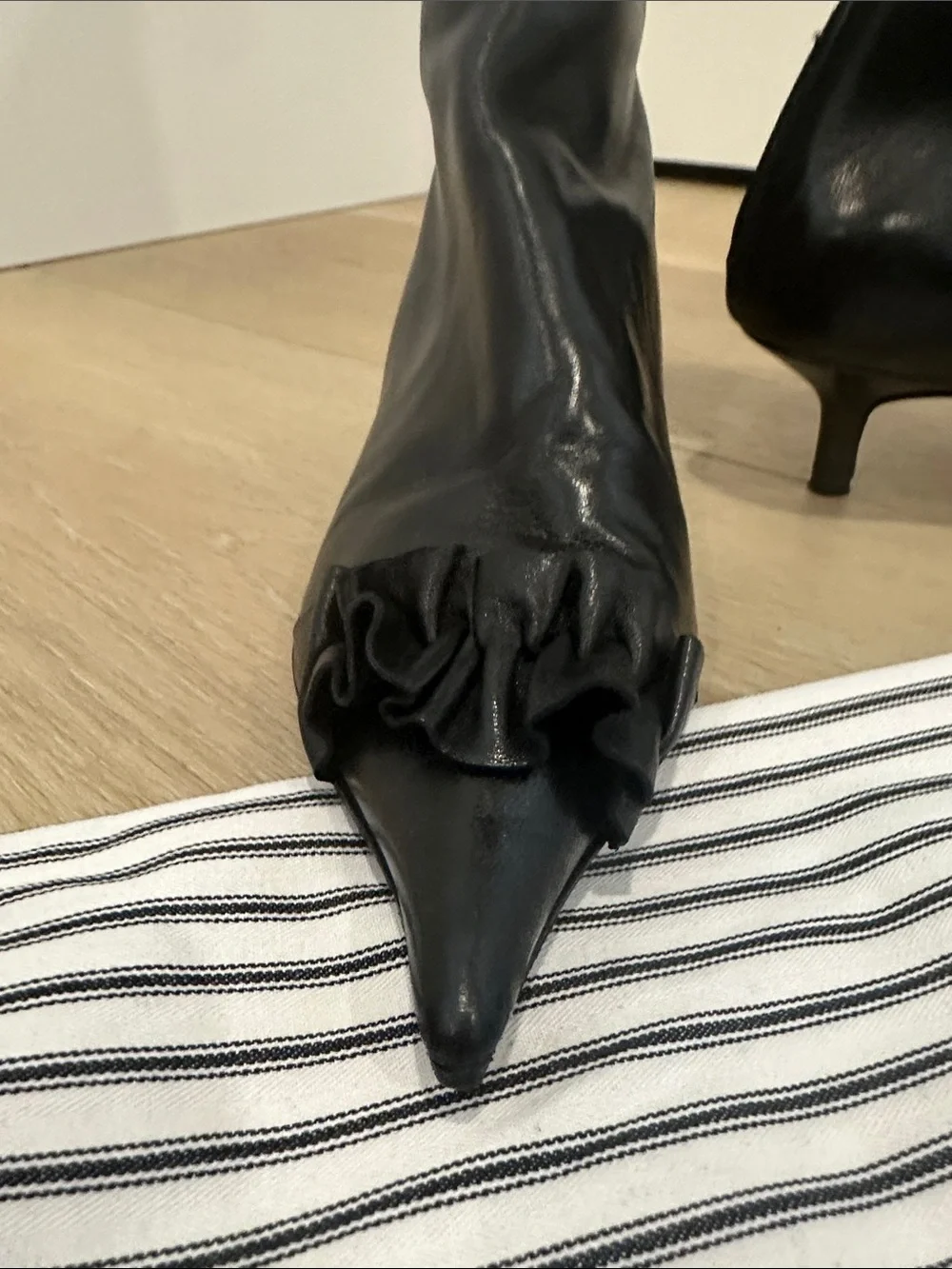 Anya Hindmarch Black Leather Over-the-Knee Kitten Heel Boots